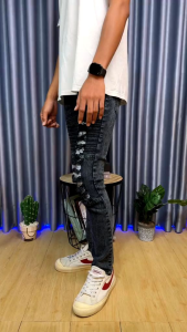 Bikers Rider Ripped-celana jeans pria sobek lutut ripped-celana panjang bikers snow