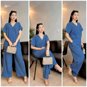 Best Seller Laura Terno Set Of Loose Blouse & Wideleg Pants for Women| Made from High Quality Premium Bark Crepe Fabric| Perfect for Casual wear Office / Work Coffee & brunch dates  Travel outfit  Everyday errands