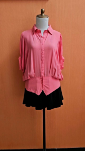 atasan kemeja wanita pink muda salem L XL lengan batwing cute