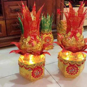 【順豐】【六六大顺招财旺梨】LED闪灯六角盆金桶｜满载金纸｜祭拜/中元节/祈福/招财必备