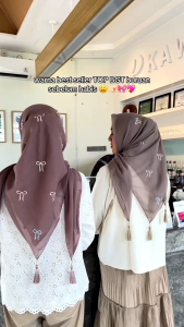 Jilbab segiempat Caquette tassel ribbon bordir