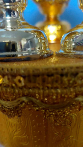 เครื่องทองน้อยสีทอง เชิงเทียนทองเหลือง ขนาดพาน16ซนติเมตร