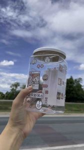 ผู้จัดการสินค้า: กระปุกเหลี่ยมใหญ่ ตารางออม 5000 สติ๊กเกอร์คละแบบสีชมพู ฝาสีขาว