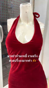 JN. มินิเดรสผูกคอ ระบายผ่าหน้า ผ้ากำมะหยี่เนื้อหนา เสริมฟองน้ำ