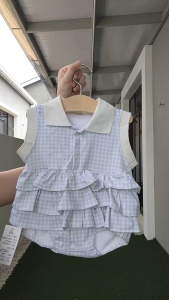 [Ready Stock] ZENZI BABY Baby Girl Romper 95% Cotton Soft Breathable Blue Gingham Ruffle Sleeveless Baby Outfit 66-90