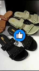 Bonus Sepatu Baby Random MBN Sendal Wanita Heells Hak 3 Cm Kepang Bolong Slop Ban Dua Full Busa Mpuk