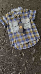 Kemeja Flanel Kotak Anak Lengan Pendek Biru Coklat dengan Saku couduray Fashion bisa cod