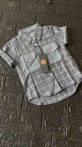 Kemeja Anak Laki Motif Kotak Biru Lengan Pendek Saku Double Fashion