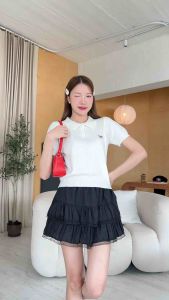 88story.th - Ribbon top 3 สี พร้อมส่ง เสื้อคอปกไหมพรมลายถักงานปักโบว์