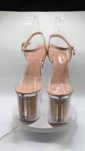 Elegant Pageant Glass heels with Glitters design 7inches nude color available size:35-40