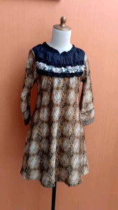 atasan tunik wanita hitam motif batik coklat ABYADH cewek S lengan panjang blouse santai