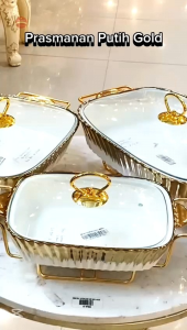 prasmanan keramik putih gold mewah tempat penyimpanan makanan
