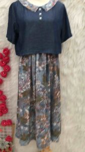 Đầm Cổ Sen Vải Phối Phom Xoè Dài 2 hand- hiệu Size M(#Đ329)