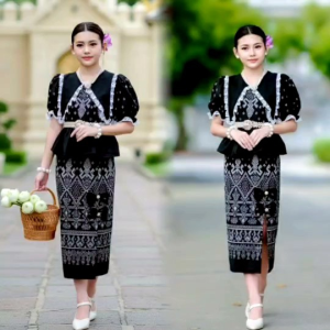 ชุดไทยเด็กหญิงประยุกต์สีดำ ชุดไว้อาลัยเด็กหญิง ชุดไทยเด็กสีดำ