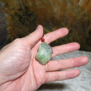 Rare premium Nephrite light green foliage green & smoky lavender bicolor Frog on Lotus Pod & Copper Coin pendant (with certificate) 优质和田玉罕见淡绿带翠烟紫双色莲蓬青蛙铜钱吊坠(带证书)