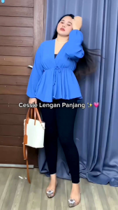 Blouse Atasan wanita Jumbo Lengan Panjang Blouse wanita model kekinian Atasan Crinkel premium