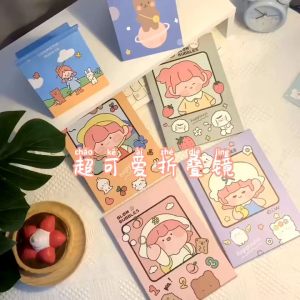 OHHDEER Portable Cartoon Folding Paper Mirror Simple Desktop Makeup Mirror Ins Large Creative Cute Female Dressing Mirror小镜子