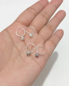 เงินแท้ 925 / ต่างหูเงินแท้ ต่างหูห่วงห้อยจี้ตะกร้อ (ห่วงขนาด 12 mm.) | ต่างหูเงินห่วงลูกตะกร้อ ES1D0005-1 | ต่างหูเงินห่วงลูกตะกร้อ(รมดำ) ES1D0005-2