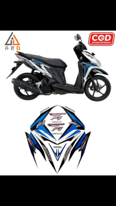 Stiker Striping Lis Body Motor Honda Vario Techno 125 FI Helm In 2012 Putih Biru Standar Full Set