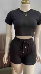 Semi croptop tee for woman cotton knitted fitted casual basic top knitwear small-plussize