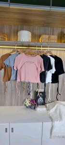 CROP TOP TANGAN PENDEK APLIKASI SERUT / ATASAN CROP /ATASAN CROP TALI SERUT