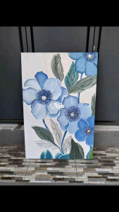 Hiasan Dinding Aesthetic Lukisan Abstrak Bunga Timbul dengan Bingkai FUTURE ART PAINTING