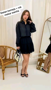 MEDDIE SET ROK MEKAR DAN ATASAN KEMEJA TRANSPARAN KOREAN VINTAGE