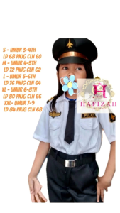 HAFIZAH Baju Profesi Anak Lengkap TNI AU AD Polisi Pilot Sabhara untuk Karnaval Umur 3-8 Tahun Bahan Nyaman Size XS-XXL