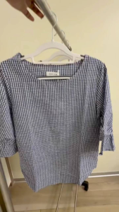 Womens Classic Gingham Check Ruffled-Cuff Blouse