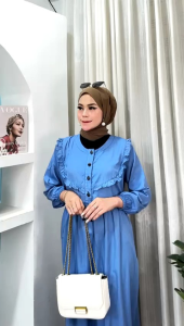 Gamis Semi Jeans Wanita Longdress Jins Denim Terbaru Dress Busui