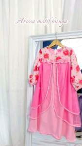 Labella Arissa Gamis Anak Perempuan Lebaran 2024 Kombinasi Motif Bunga Bahan Ceruty