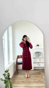 MvShop Dres Scuba Premium 8076 Full Kancing Hidup Kombi Lengan Tile Kaca Fashion Korea