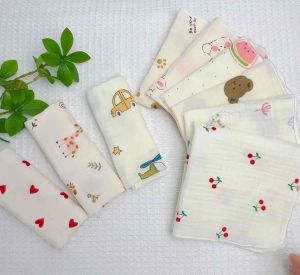 Set 5 - 10 Chiếc Khăn Xô Sữa Họa Tiết cho Bé Khăn Sữa Xô Muslin 2 Lớp Chất Liệu Mềm Mại Thấm Hút Tốt Size 28x28cm Cho Bé Trai Bé Gái Khansua Cục Cưng Baby
