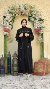 Gamis Abaya Safwa Wanita Remaja Kekinian Aplikasi Bordir Ceruty Babydoll Full Puring Dress Mewah Kondangan