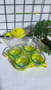 Teko Set Kaca Cangkir 4 In 1 Premium Kaca Tebal / Tea Pot Set 1 Teko 4 Cangkir Elegant