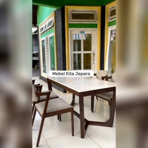 Terbaru Set Kursi Cafe Meja Makan Modern Kayu jati Spesial Top Meja Marmer Asli