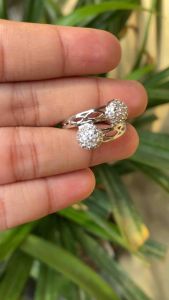 Cincin Silver 2Bola Permata Tanam Berkilau Aksesoris Wanita Dewasa Kekinian Perhiasan Import Xuping