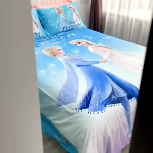 Ramadan Sales Hello Bobo Cartoon Disney Frozen Elsa Anna 100% Cotton Quilt Cover Set Super Single Queen King Fitted Sheet Bedding Set Cadar Sarung Selimut