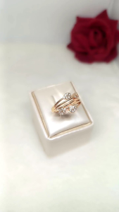 Cincin wanita motif daun 2 jajar dengan permata anti karat xuping korean style