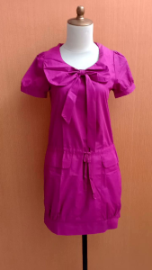 mini dress wanita pink ungu fuschia CAMMOMILE cewek S lengan pendek cute santai lengan pendek