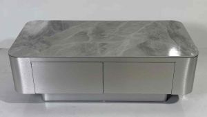 Bàn trà đơn Sofa phòng khách 2 ngăn mặt kính hoặc đá cốt gỗ MDF phủ laminate đồng xước Copper Bush 3.1 sang trọng