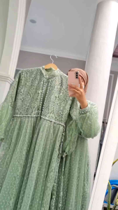 Gamis Ozias Brokat Jiwon Busui Resleting Depan Tangan Balon New
