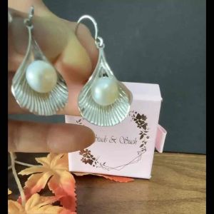 [Studs & Such] 925 Silver Delicate Shell Drop Earrings With Genuine Freshwater Pearl