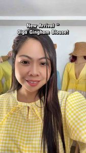 MjBella Fashion/ Olga Gingham Puff Sleeve Blouse | Women’s Peplum Top | Round Neck & Tie Front | Smocked Waist