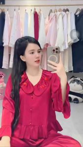 Đồ Ngủ Pijama Lụa HEUN YOUNG Bộ Pijama Tiểu Thư Tay Dài Quần Dài 95cm Mềm Mịn Cao C.ấp 45-68kg