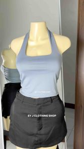 BUY 1 TAKE 1 (2PCS) TALIA Halter Neck Double Lining Front Full Length Top Basic Open Back For Women Womenswear Comfortable Fit Black Minimalist Cotton Spandex