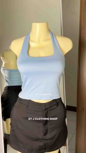 TALLIA Halter Neck Double Lining Full Length Top Basic Open Back For Women Womenswear Comfortable Fit Black Minimalist Cotton