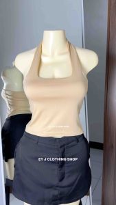 BUY 1 TAKE 1 (2PCS) TALLIA Halter Neck Double Lining Full Length Top Basic Open Back For Women Womenswear Comfortable Fit Black Cotton Lingerie Minimalist