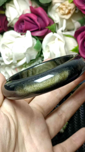 Grade 7A Golden Sheen Obsidian Crystal Stone bangle 59mm+ 极品一线猫眼招财金曜石手镯 59mm+