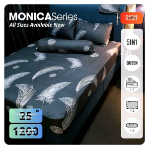 5IN1 Fitted Bedsheet Set Feather Design Eco Cotton Blend Machine Wash Breathable Gaoge-MONICA